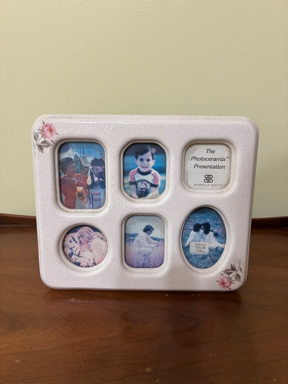 Ceramic Multi-Opening Photo Frame with Floral Accents - Cream Rose Romantic